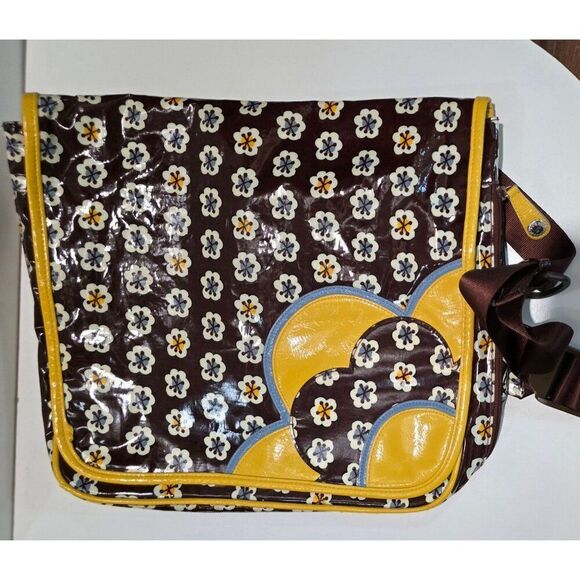 Vera Bradley Floral Vinyl Messenger Bag With Adjustable Strap & Yellow Accents - Picture 1 of 12